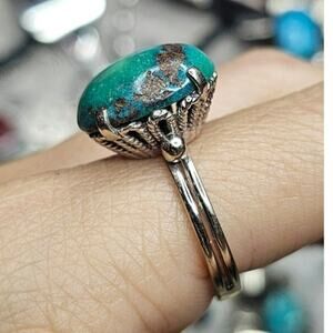 Vintage 14K White Gold Natural Turquoise Solitaire Ring Size 9.25